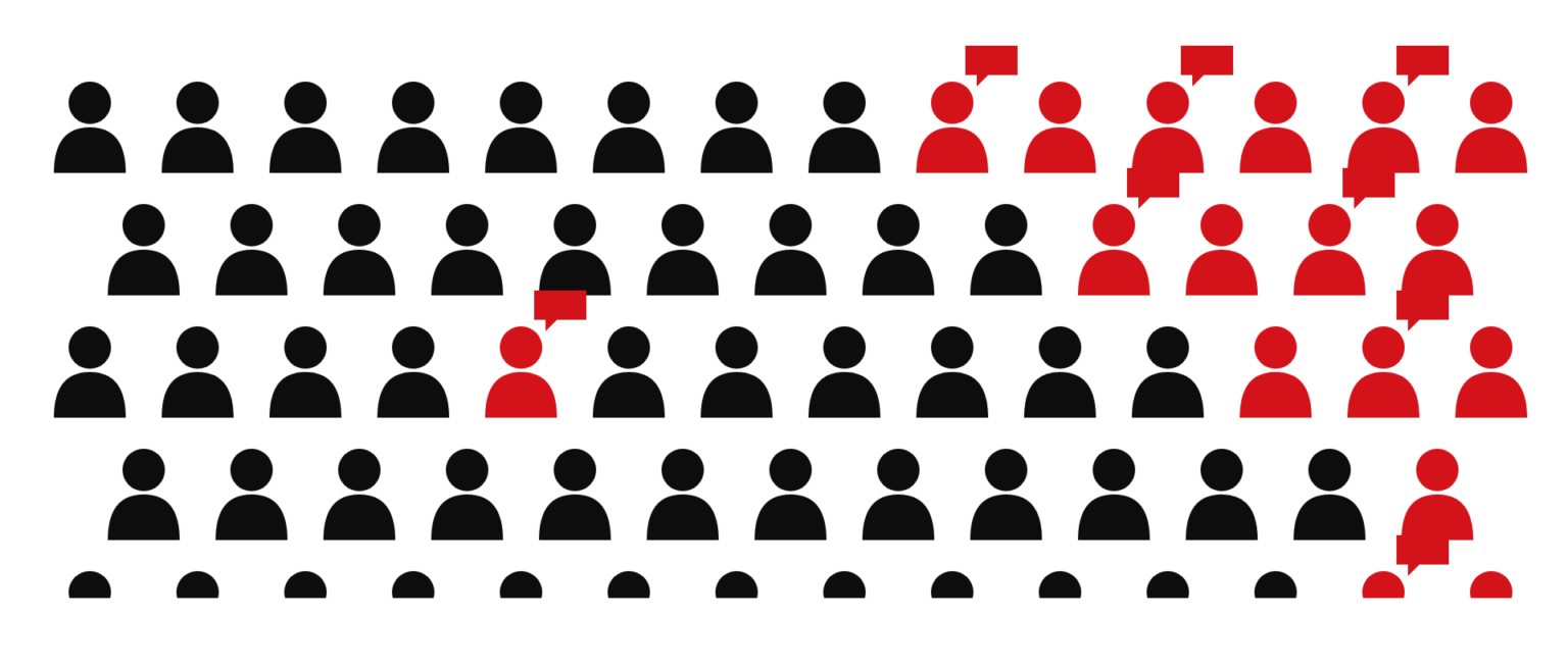 Illustration: a crowd in which speaking spreads from person to person