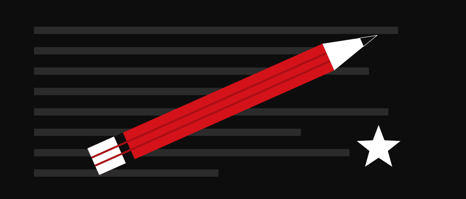 Illustration: a red pencil and a star over ruled lines